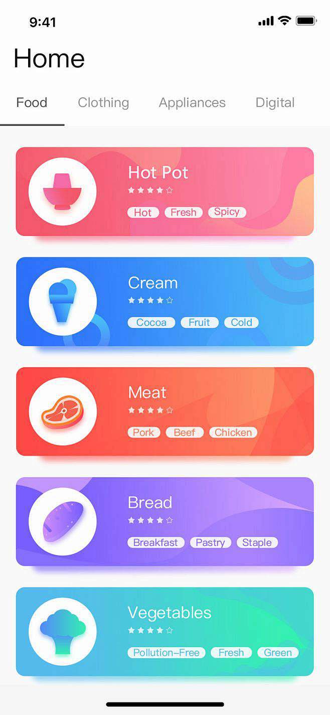 app页面 渐变卡片设计feed流 选项