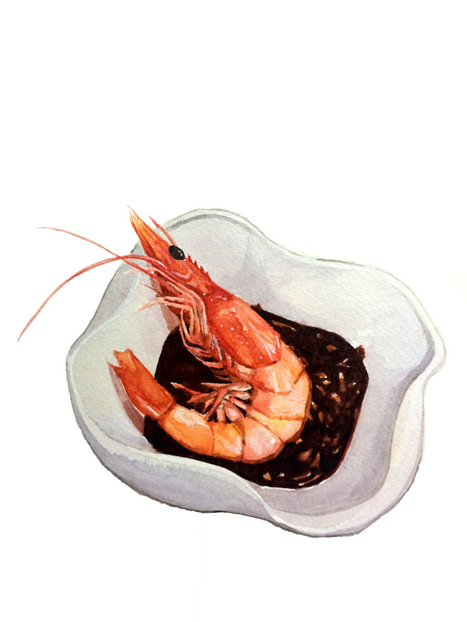 【小食刻】 虾  手绘 水彩 水彩美食 ...