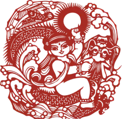 花卉人物民俗剪纸窗花元素矢量图设计素材