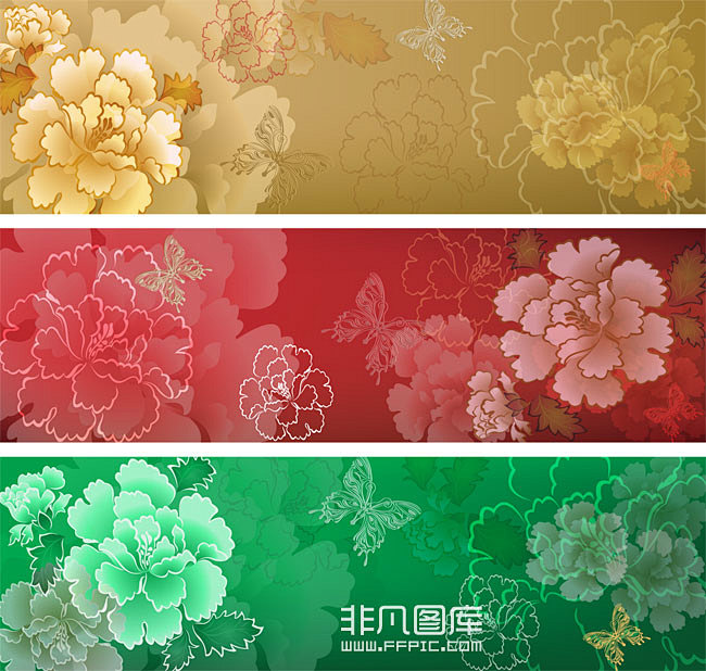 复古牡丹花banner底纹背景矢量图免费...