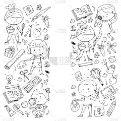 的孩子。学校和幼儿园。创造力和教育。音乐。探索。科学。的想象力。玩和学习。烹饪。唱歌。阅读。不同的爱