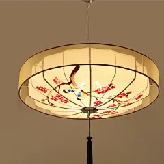 新中式布艺吊灯创意艺术手绘灯笼餐厅茶楼过道荷花吸顶灯仿古灯具-淘宝网