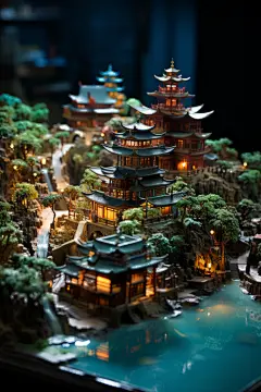 古风山水建筑立体地产模型