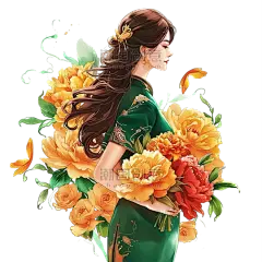 创意时尚女孩花朵手绘插画国潮妇女节元素