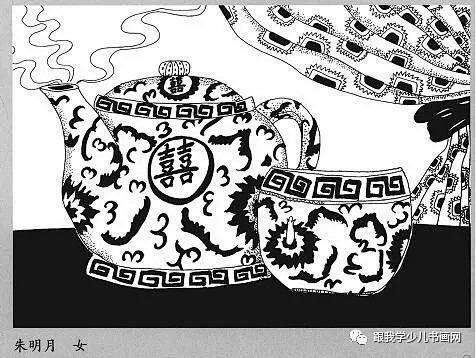 少儿美术线描：茶壶静物