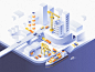 Industrial city. dmit ship construction logistic isometric industrial delivery container concept business industry