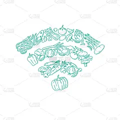 Wifi标志符号蔬菜图案设置插画儿童手绘概念设计绿色，孤立在白色背景，矢量eps 10
