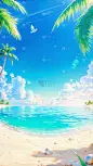 夏天清爽感海滩天空椰树插画背景