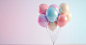 3D realistic pastel balloons in a balloon bouquet on a transparent background, highly detailed.