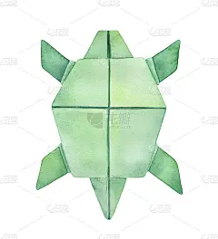 折纸乌龟的水彩素描。长寿，健康，耐力，智慧，毅力的标志。手绘图形上的白色背景，剪出剪辑艺术元素的创意