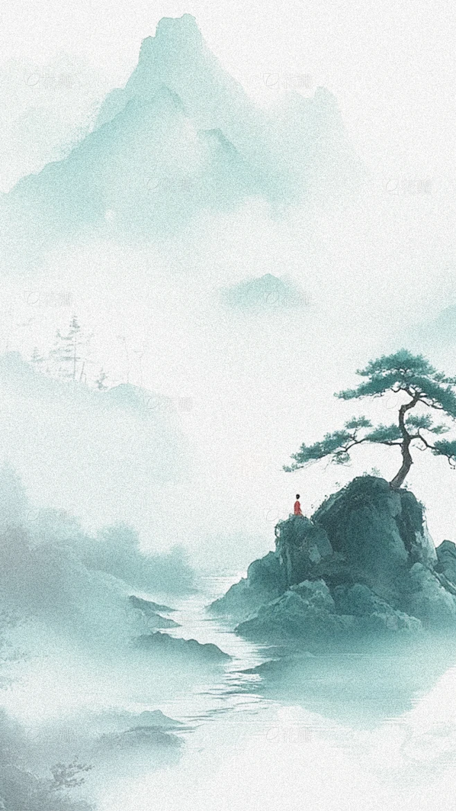 清明节国风抽象水墨晕染山水背景素材-花瓣网