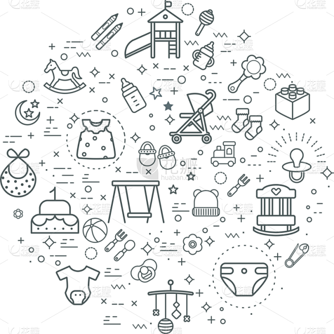 简单,矢量,绘画插图,婴儿,线条,家庭,...