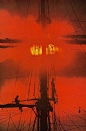 vintagenatgeographic:

Sunrise behind an Argentine training ship
National Geographic | June 1976
