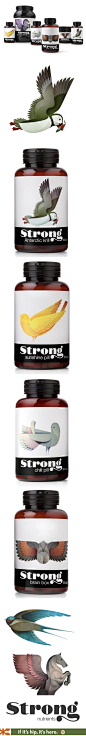 Strong Nutrients new line of supplements has beautifully illustrated labels by Andrew Lyons and branding by Pearlfisher PD