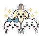 an image of three cats and a bunny with stars on their head, one cat has its eyes closed while the other is looking at it's face