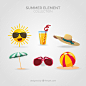 Beach elements collection with clothes and food in realistic style