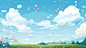 夏令营卡通手绘素材蓝天、白云、气球和草地 (1)