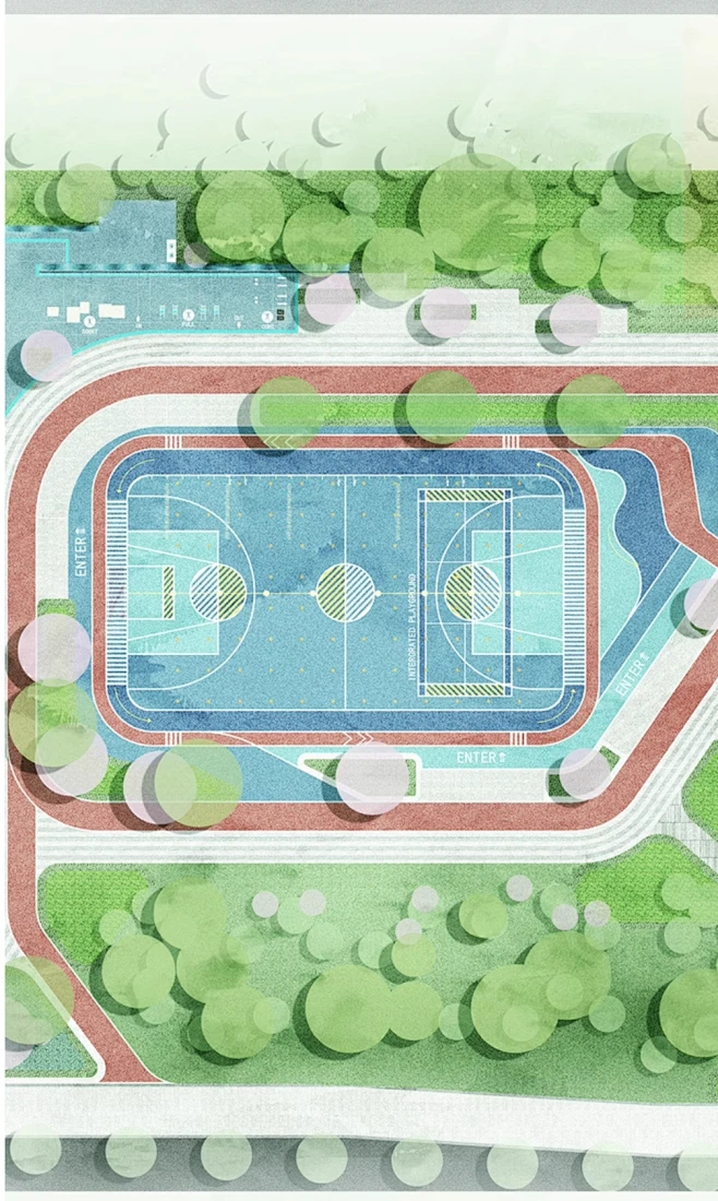 2025小清新公园彩平图PS素材竞赛风街角口袋公园景观彩平图PS素材-花瓣网