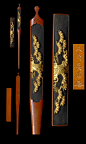 Ōmori Terumitsu circa 1800 Copper frames, shakudo-nanako plaques, and gold pine trees, combine to produce this very striking set.