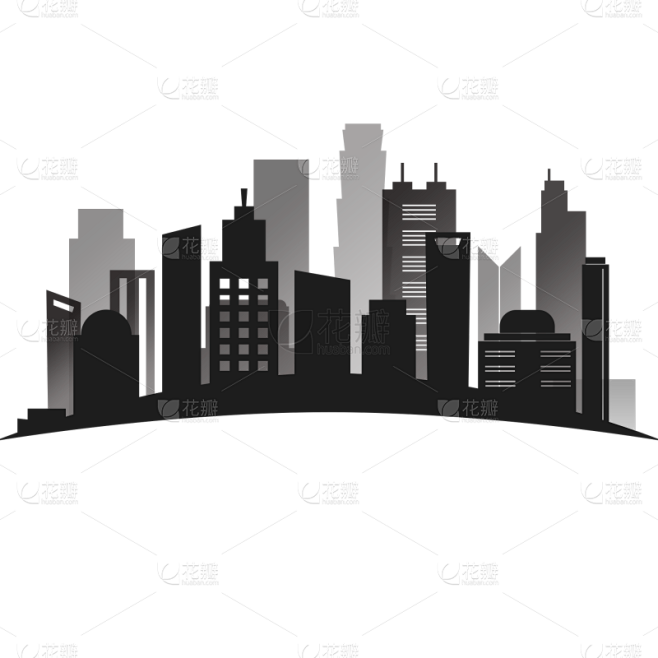 常规通用插画城市建筑组合剪影元素素材