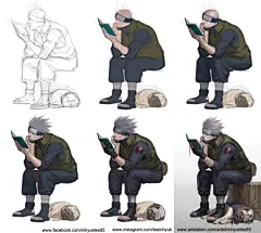 韩国插画师 InHyuk Lee 一组动漫同人插画步骤图 ​​​​