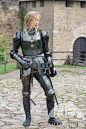 Female armor kit made of blackened spring steel “Dark Star” : First spring steel armour by ArmStreet – ladies armour kit containing shaped and maneuverable cuirass, arms with integrated pauldrons, and cuisses.