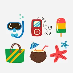 彩色夏天度假元素矢量图高清素材 元素 夏天 椰汁 潜水 雪糕 矢量图 免抠png 设计图片 免费下载