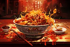 美味热气腾腾美食水彩插画