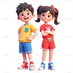 人物系列3D立体男孩女孩微笑站立元素