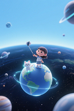 小孩环游地球人物模型