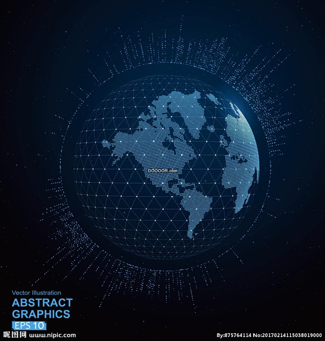 科技感数字地球点线构成世界