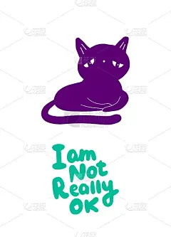 我不是真的ok手绘矢量插图与悲伤的猫字母