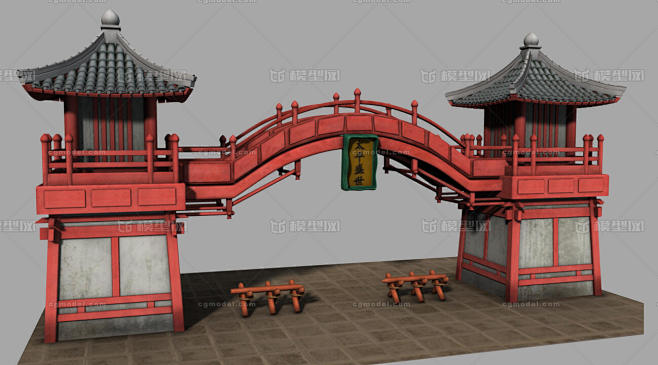 塔台 古代连廊 城门口 木塔 瞭望台 防...