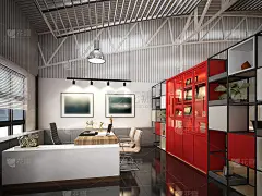 室内工作室草图设计，3d效果图