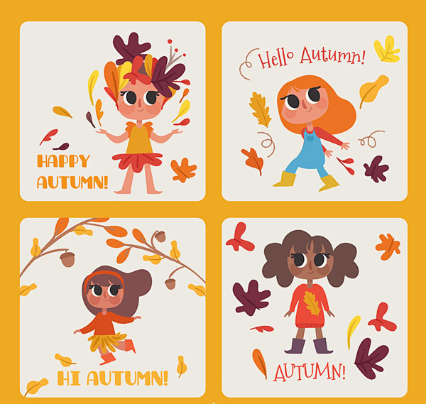 秋季女孩卡片
