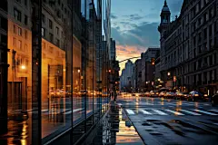 灯火通明的城市街景夜色