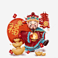 新年财神爷送元宝png免抠素材_新图网 https://ixintu.com 元宝 福字 财神 鞭炮