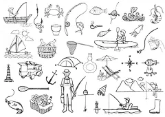 Free vector hand drawn fishing elements