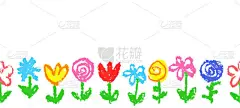 花卉简单的无缝图案，边框，标题或框架。像孩子的手画蜡笔多色可爱的花。粉笔或铅笔艺术涂鸦笔画矢量夏季横