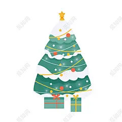 绿色手绘卡通扁平风圣诞树礼物圣诞节装饰元素PNG素材