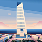Central Bank of Kuwait Headquarters by Cruschiform : Illustration of the Central Bank of Kuwait Headquarters for architecture and engineering company Pace's 50th anniversary.