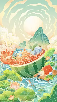 二十四节气大暑插画插画下载