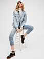 Free People Denim Trucker Jacket : Denim Trucker Jacket | In a cute and cozy boyfriend fit, this denim jacket will easily become one of your go-to pieces this season. Features a light wash and a four pocket design. Front button closures. Perfect for every