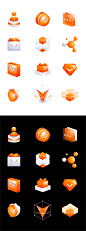 02橙黄色3D立体矢量图标icon-合、