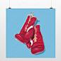 轻艺术 创意插画 彩绘拳击手套简约蓝色图片体育海报定制装饰画芯