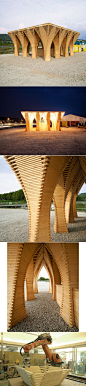 由机器人搭建出来的木构筑“West Fest Pavilion”，这是苏黎世高工Gramazio & Kohler教授的最新研究成果。