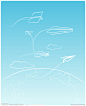 线条 纸飞机 涂鸦 卡通飞机 蓝天 白云 温馨背景 素材 儿童 回忆 童年 创意 矢量图 技术 科技