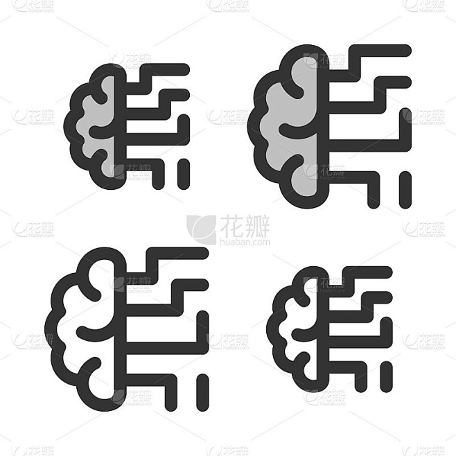 像素完美的大脑线性图标作为中央处理单元