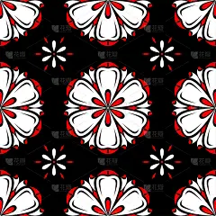 无缝图案与花。黑红白背景
