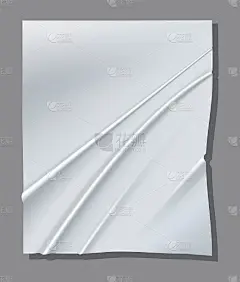 逼真的白纸皱巴巴的。矢量模型的海报。矢量插图的皱纸纹理。背景模板
